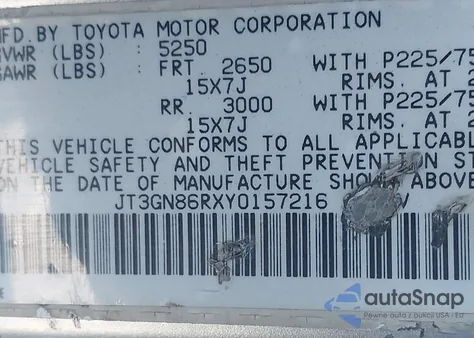 2000 Toyota 4Runner Sr5 V6 z USA, uszkodzony, nr VIN JT3GN86RXY0157216